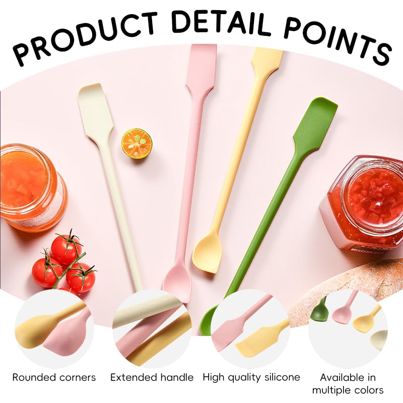 Supvox® Silicone Spatula Set - 4Pcs 10'' Kitchen Mixing Scraper Spatula Set Dual-Head Baking Tools Small Size Spoon Spatulas for Dough, Frosting & Batter, Food, 4 Color Options - Image 3