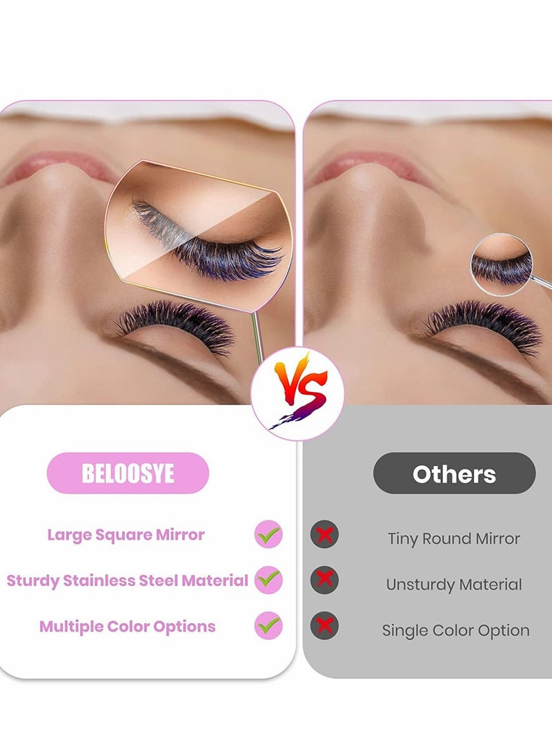 Excefore Eyelash Lash Mirror for Extensions Extension, Rainbow Color Large Square Stainless Steel Tools Beautiful (2 Pcs) - Image 5