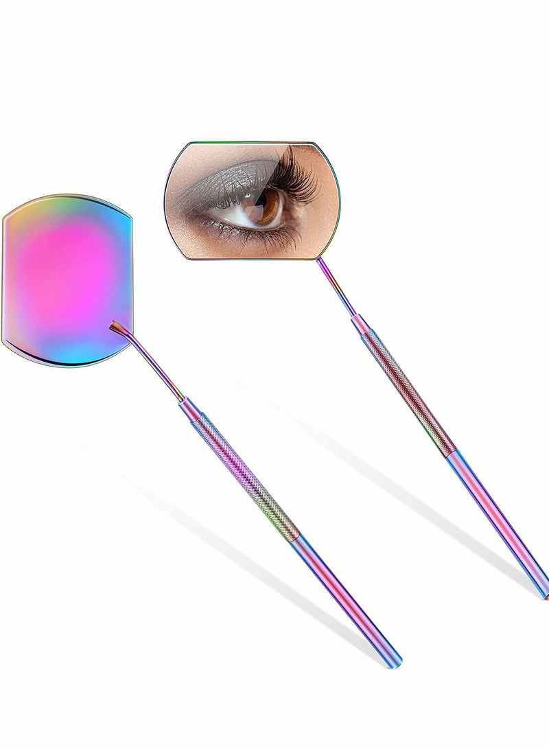 Excefore Eyelash Lash Mirror for Extensions Extension, Rainbow Color Large Square Stainless Steel Tools Beautiful (2 Pcs) - Image 1
