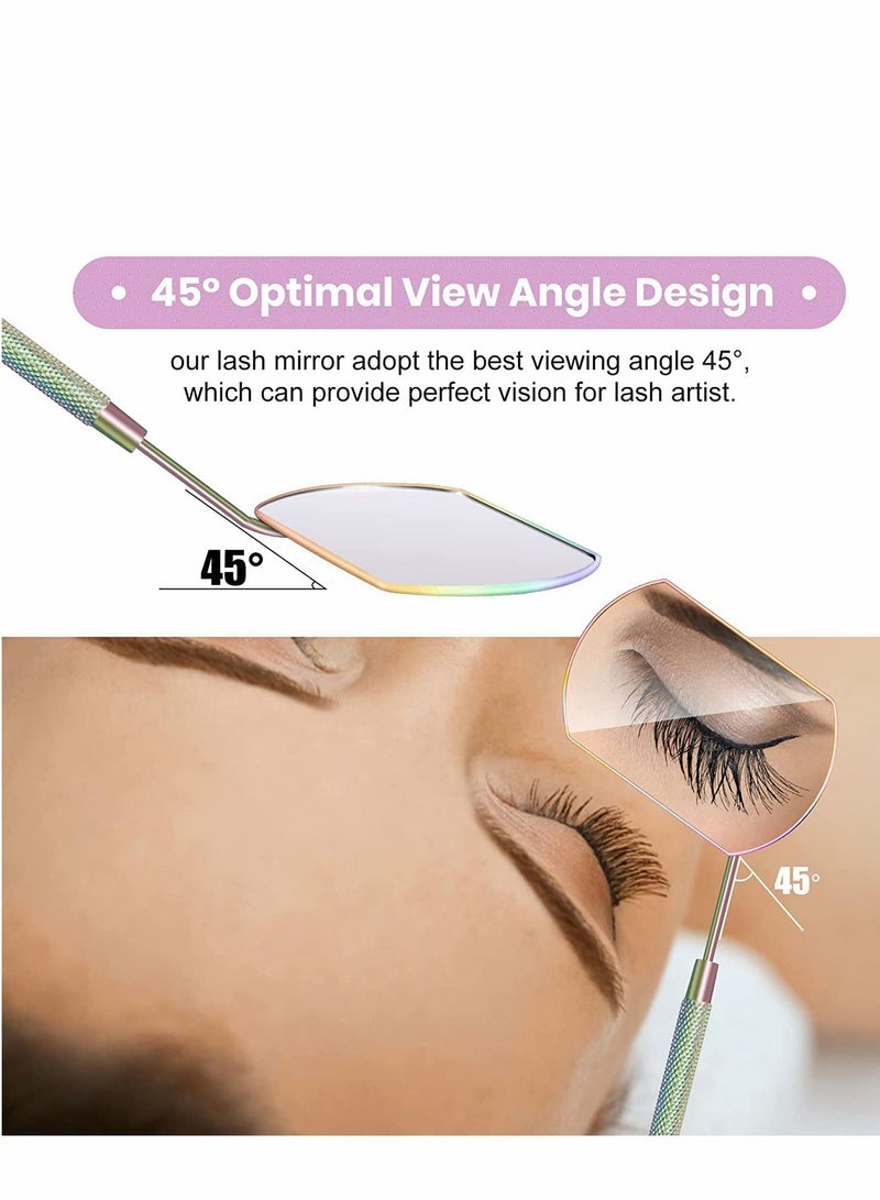 Excefore Eyelash Lash Mirror for Extensions Extension, Rainbow Color Large Square Stainless Steel Tools Beautiful (2 Pcs) - Image 3