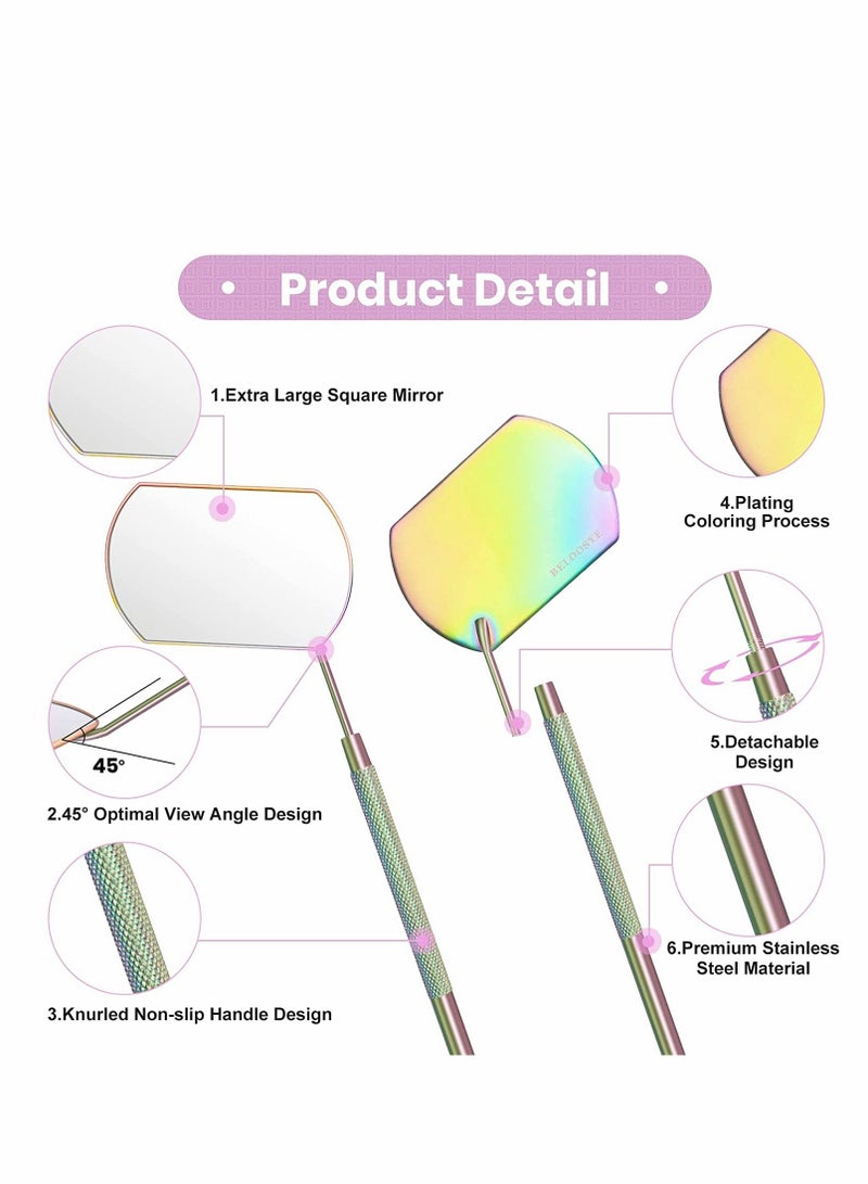 Excefore Eyelash Lash Mirror for Extensions Extension, Rainbow Color Large Square Stainless Steel Tools Beautiful (2 Pcs) - Image 4