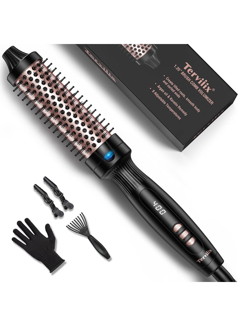 Terviiix Terviiix 125 Inch Thermal Brush FastHeating Ceramic Tourmaline Ionic Volumizing Brush Heated Round Brush for Volumizing and Soft Curls Digital Display 9 Temperatures Curling Wand Dual Voltage 
