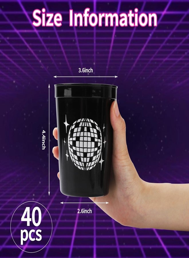 BUWUSMU 40 Pcs 16 oz Disco Ball Cups Black, Reusable Plastic Party Cups for Disco Cowgirl Bachelorette Birthday Wedding Bridal Shower 70s 80s 90s Party Favors Supplies(Black) - Image 2
