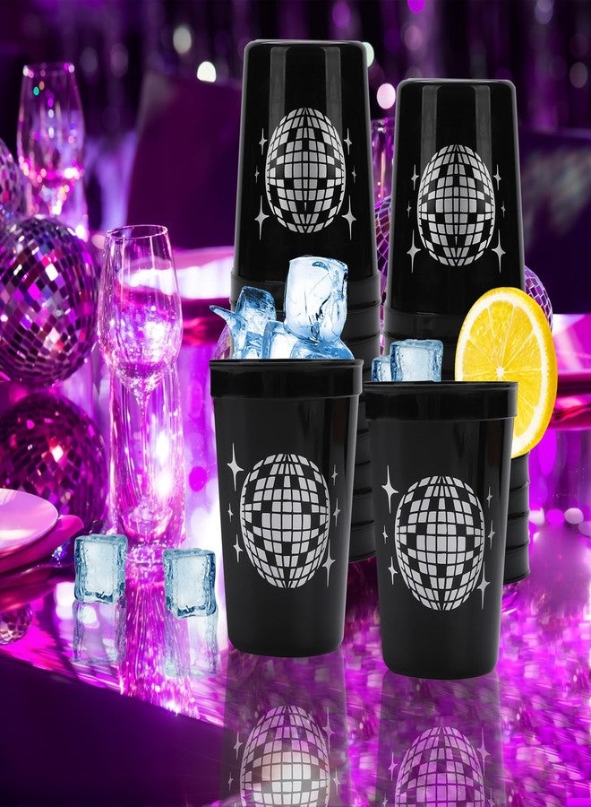 BUWUSMU 40 Pcs 16 oz Disco Ball Cups Black, Reusable Plastic Party Cups for Disco Cowgirl Bachelorette Birthday Wedding Bridal Shower 70s 80s 90s Party Favors Supplies(Black) - Image 3