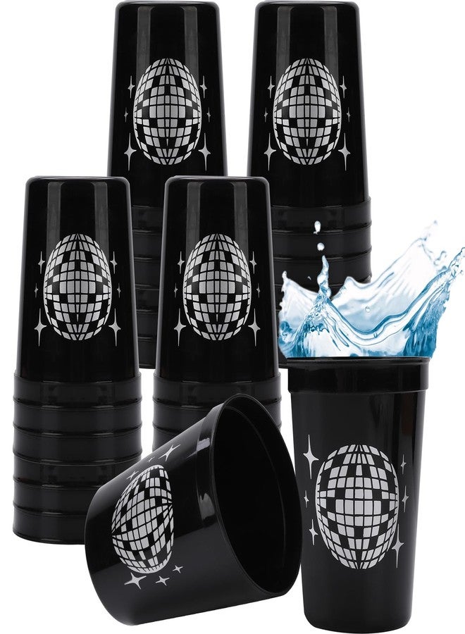 BUWUSMU 40 Pcs 16 oz Disco Ball Cups Black, Reusable Plastic Party Cups for Disco Cowgirl Bachelorette Birthday Wedding Bridal Shower 70s 80s 90s Party Favors Supplies(Black) - Image 1