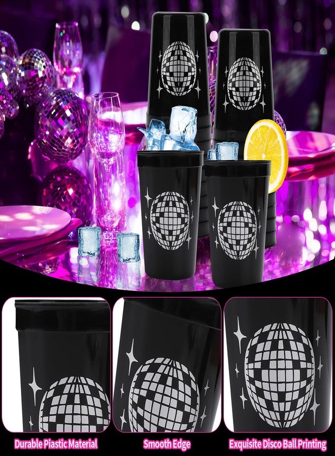 BUWUSMU 40 Pcs 16 oz Disco Ball Cups Black, Reusable Plastic Party Cups for Disco Cowgirl Bachelorette Birthday Wedding Bridal Shower 70s 80s 90s Party Favors Supplies(Black) - Image 5
