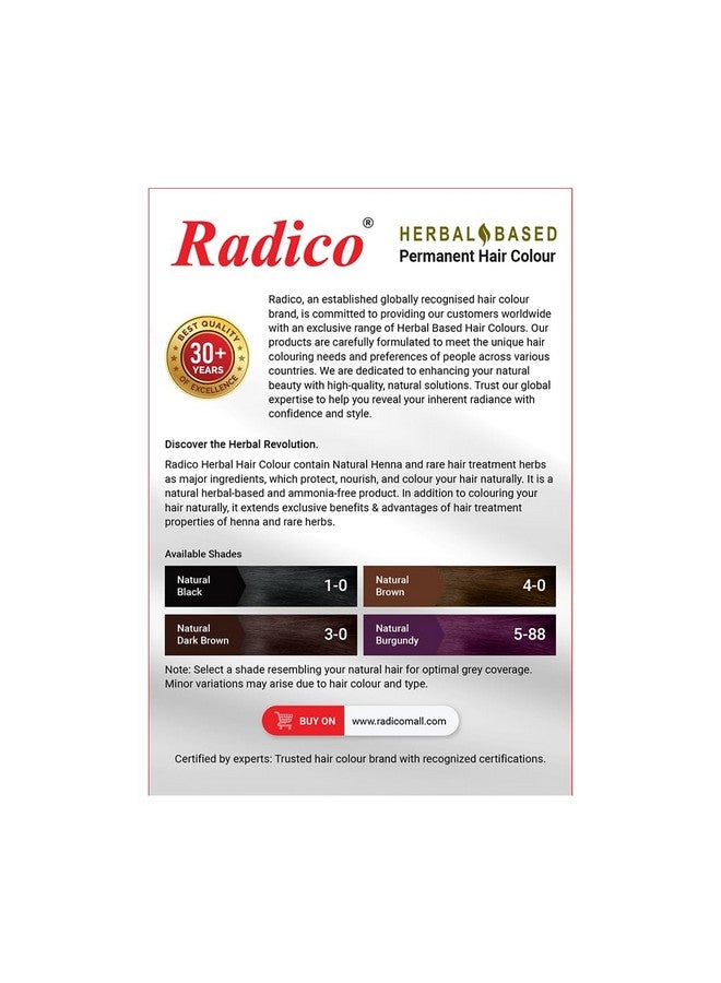 Radico Natural Herbal Permanent Shade Hair Colour - No Ammonia Formula - Long-Lasting Natural Looking Color - 100% Grey Coverage, Easy to Use, Mix & Apply (Pack of 20) (Brown) - Image 3