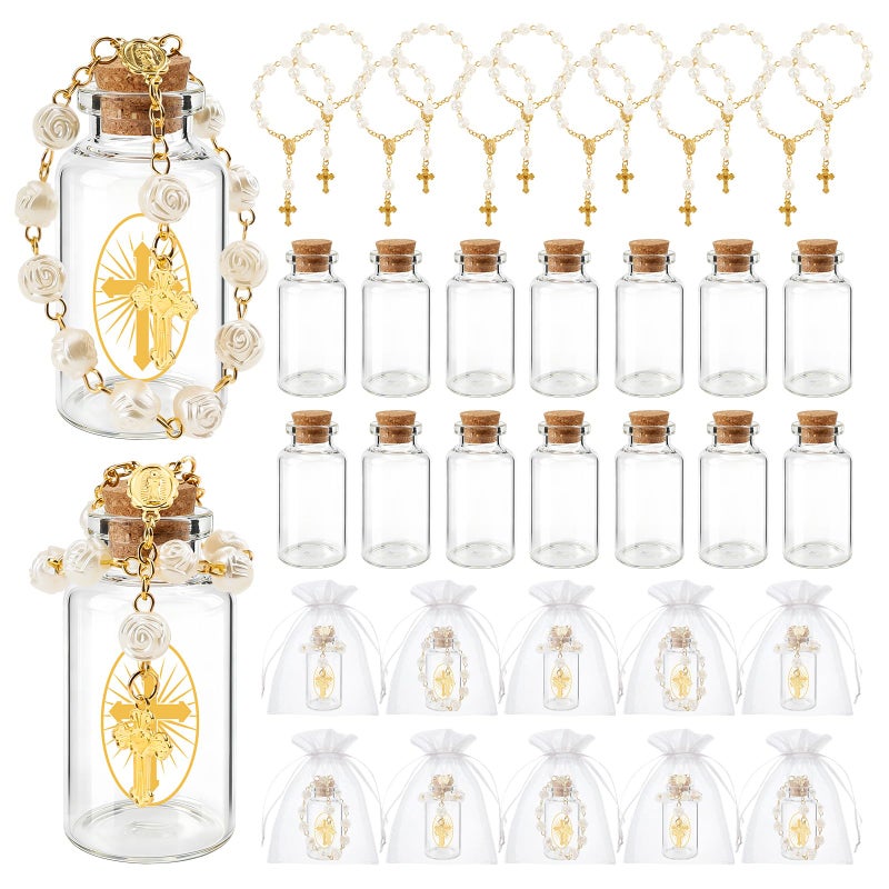Nlicrst 36 Sets Holy Water Bottle for Baptism Favors Guests, with Catholic Holy Water Container Rosary Beads Cross & Organza Bag for Church Christening First Communion Gifts Jerusalem Wedding (20 ml) - Image 1