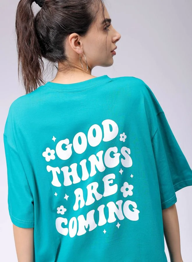 Freehand Women Regular Fit Typographic Oversized T-Shirt