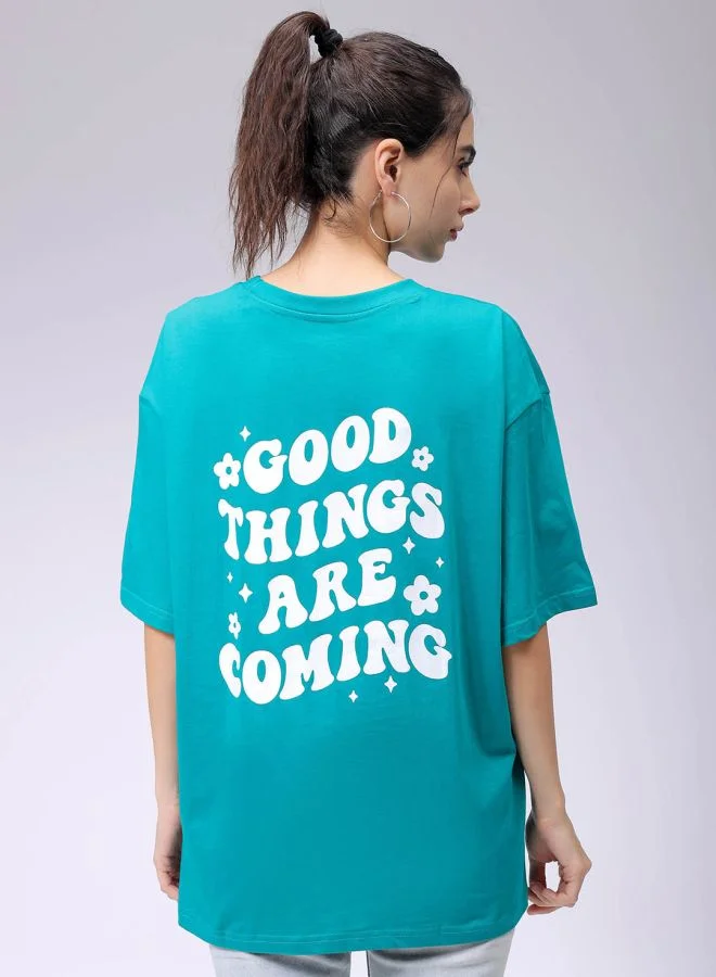 Freehand Women Regular Fit Typographic Oversized T-Shirt