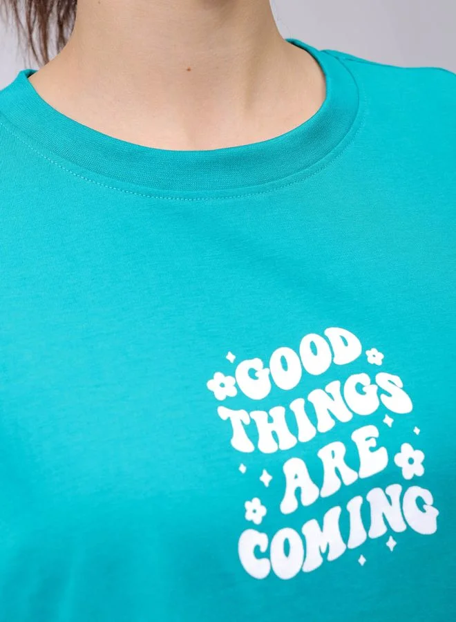 Freehand Women Regular Fit Typographic Oversized T-Shirt