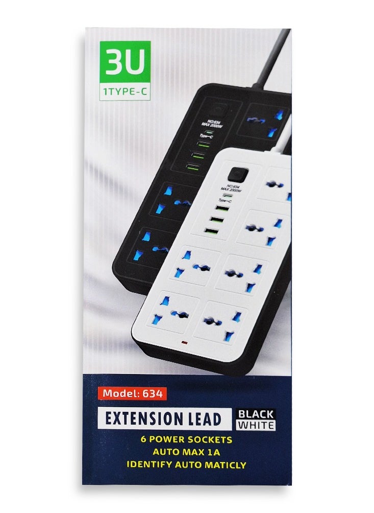 Generic Electric Power strip - 2500 watt, Auto max 10 A / 220-250V , with 6 Outlet , 200 CM cable , 3 Port USB and 1 port type-c for Laptop, PC, MacBook , Home and Office Electrical appliances and Mobile charger  - Image 5