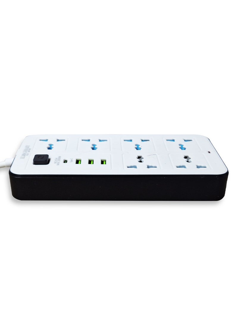 Generic Electric Power strip - 2500 watt, Auto max 10 A / 220-250V , with 6 Outlet , 200 CM cable , 3 Port USB and 1 port type-c for Laptop, PC, MacBook , Home and Office Electrical appliances and Mobile charger  - Image 3