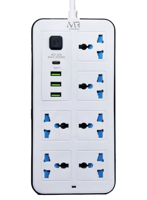 Electric Power strip multicolour - 2000 watt, 6 Outlet ,  , 3 Port USB and 1 port type-c for Laptop, PC, MacBook , Home and Office Electrical appliances and Mobile charger