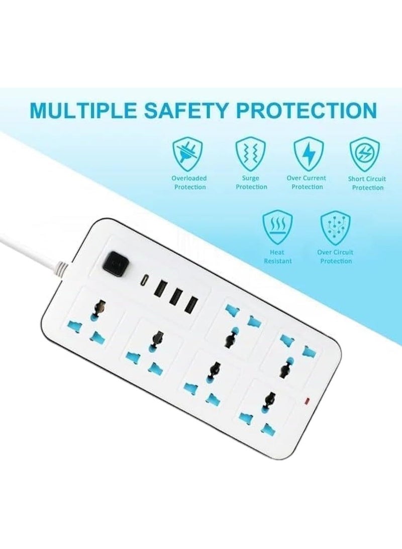 ELMAGHRABY Universal Power Strip 2500W – 6 AC Universal Sockets, 3 USB Ports & 1 USB-C Charging Port, Multifunctional Extension Socket with Individual Power Switches, Flame-Retardant ABS Housing & Copper Connection - Image 4