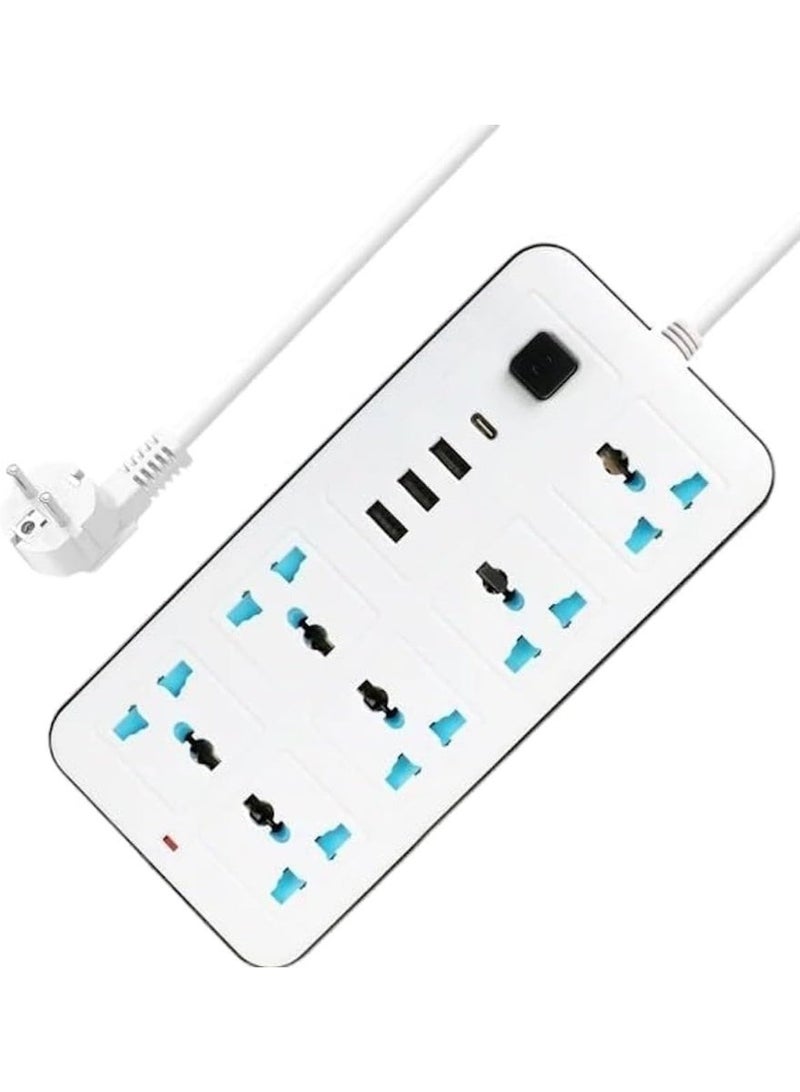 ELMAGHRABY Universal Power Strip 2500W – 6 AC Universal Sockets, 3 USB Ports & 1 USB-C Charging Port, Multifunctional Extension Socket with Individual Power Switches, Flame-Retardant ABS Housing & Copper Connection - Image 1
