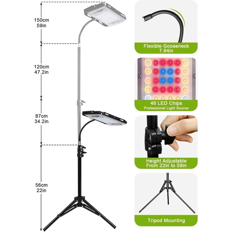 Grow Lights for Indoor Plants Full Spectrum with Stand, 48LEDs Standing Plant Lights for Indoor Growing, Floor Grow Plant Lamp with Timer, 10Brightness Levels - Image 2