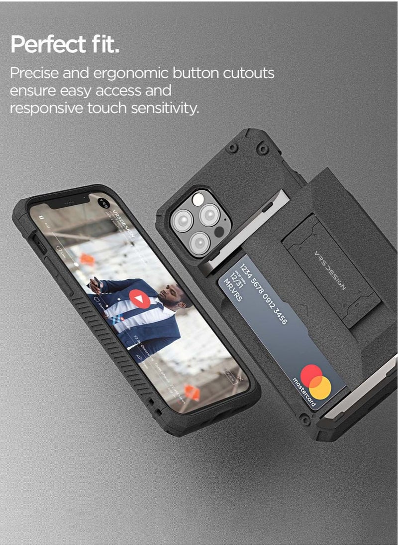VRS Design Damda Glide Hybrid Sand Stone Wallet Case Cover For iPhone 12 and iPhone 12 PRO Semi Automatic Slider Credit Card Holder Slot (3-4 Cards) & Kickstand - Sandstone  - Image 5
