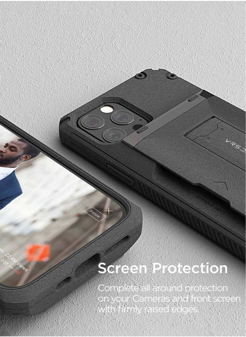VRS Design Damda Glide Hybrid Sand Stone Wallet Case Cover For iPhone 12 and iPhone 12 PRO Semi Automatic Slider Credit Card Holder Slot (3-4 Cards) & Kickstand - Sandstone  - Image 4