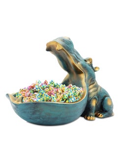 KASTWAVE Hippo Statue Home Resin Hippopotamus Figurine Fun Candy Dish, Key Bowl, Sculpture Aesthetic Decor, Home Decor, Big Mouth Sculpture Table Art Decoration Sundries Container Storage Box (Dark Blue)  - Image 1