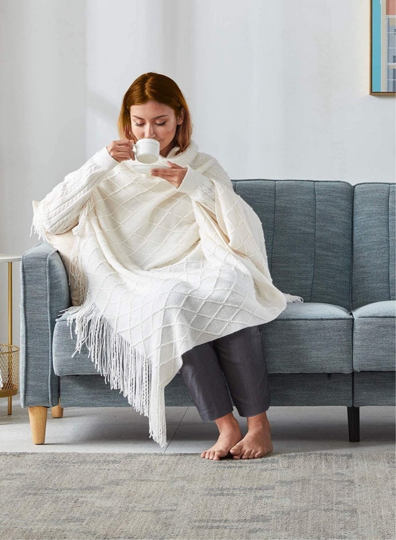 Sofa Decorative Blanket, Soft and Comfortable Knitted Blanket with Tassels for Sofa and Bed Diamond Shaped Coverlet Lightweight Decorative Bed End Blanket Nap Blanket (beige, 127x152cm) - Image 3