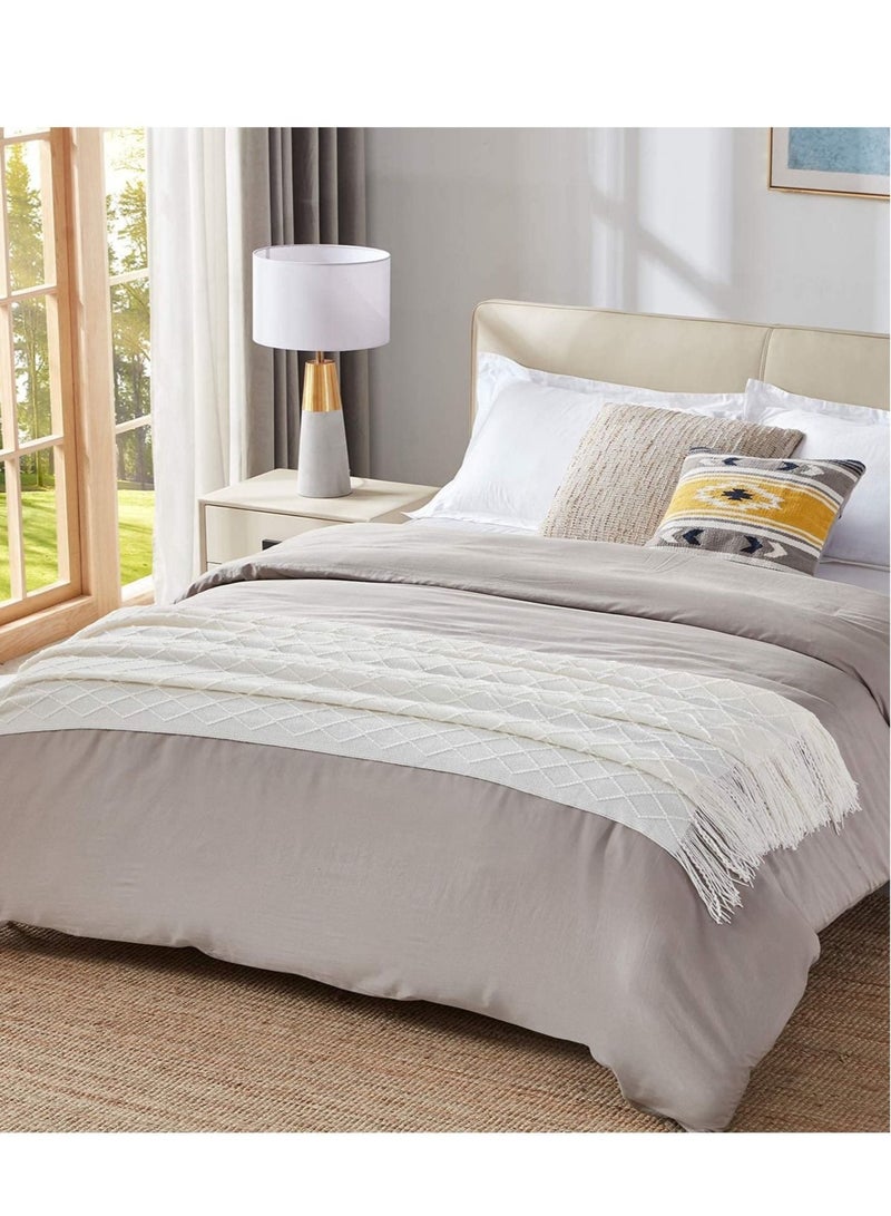 Sofa Decorative Blanket, Soft and Comfortable Knitted Blanket with Tassels for Sofa and Bed Diamond Shaped Coverlet Lightweight Decorative Bed End Blanket Nap Blanket (beige, 127x152cm) - Image 5