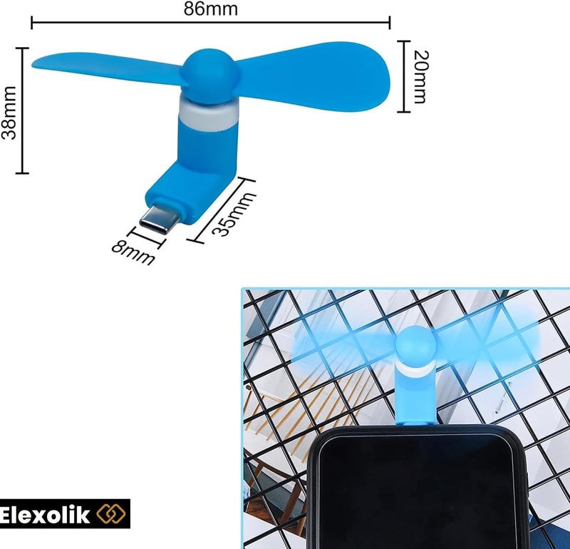 Elexolik Mini Portable Type-C USB fan Any Android Smartphone and Typ-C Output Port for Kids, Adults, Kitchen, Travle, Indoor & Outdoor Use (1Pc, Color May Vary) - Image 3