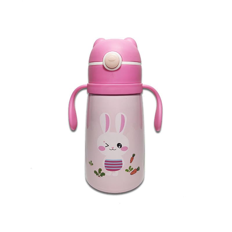 Zerya Goofy 380 ML Vacuum Thermo Seal Insulated Double Wall Steel Body Baby Sipper with One Touch Opening & Silicon Straw,Long Retention of Temperature of Hot & Cold Liquids (Pink) - Image 1