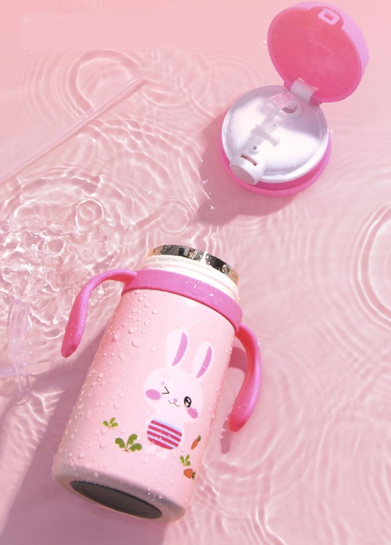 Zerya Goofy 380 ML Vacuum Thermo Seal Insulated Double Wall Steel Body Baby Sipper with One Touch Opening & Silicon Straw,Long Retention of Temperature of Hot & Cold Liquids (Pink) - Image 2