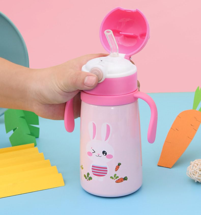 Zerya Goofy 380 ML Vacuum Thermo Seal Insulated Double Wall Steel Body Baby Sipper with One Touch Opening & Silicon Straw,Long Retention of Temperature of Hot & Cold Liquids (Pink) - Image 4