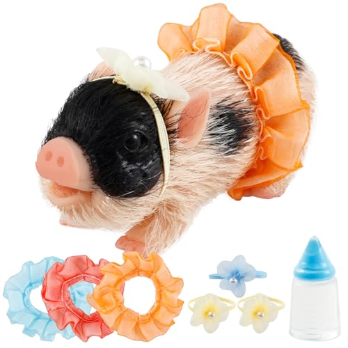 HOTBEST Silicone Pig Silicone with Nursing Bottle and Clothing Accessories 5 Inch Lifelike Pig Doll Cute Realistic Miniature Reborn Interesting Full Body Toys D - Image 1
