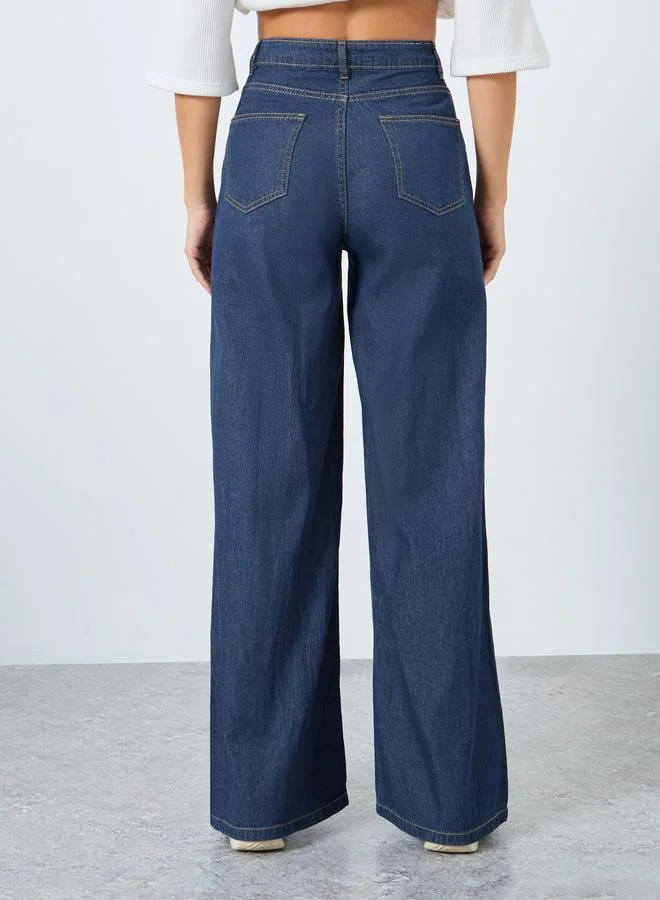 Styli Blue High Waist Wide Leg Denim Jeans for Women | Best Price UAE