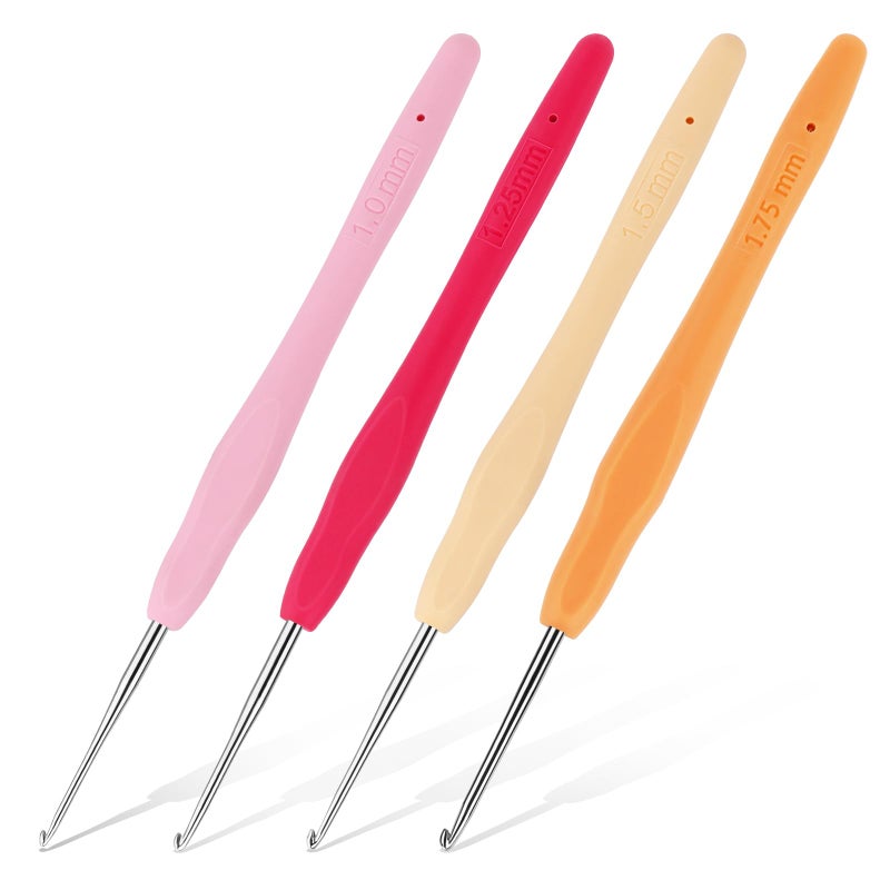 Iuuidu 4PCS Crochet Hooks, Small Size Crochet Hooks for Arthritic Hands 4Size, 1.0mm, 1.25mm, 1.5mm, 1.75mm Crochet Needles for Beginners, Smooth Knitting Needles for Handmade DIY - Image 1