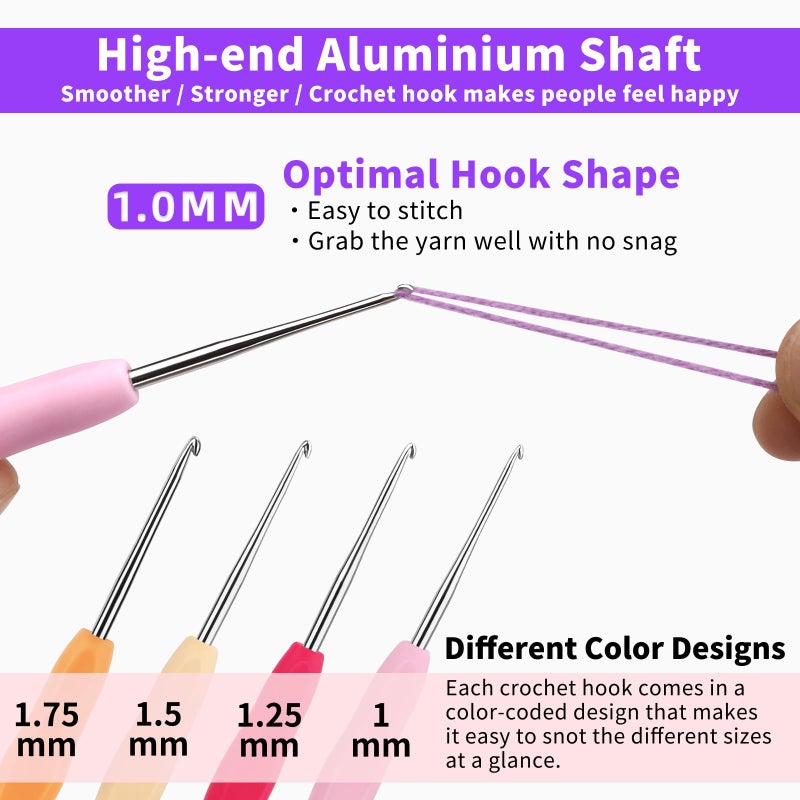 Iuuidu 4PCS Crochet Hooks, Small Size Crochet Hooks for Arthritic Hands 4Size, 1.0mm, 1.25mm, 1.5mm, 1.75mm Crochet Needles for Beginners, Smooth Knitting Needles for Handmade DIY - Image 3