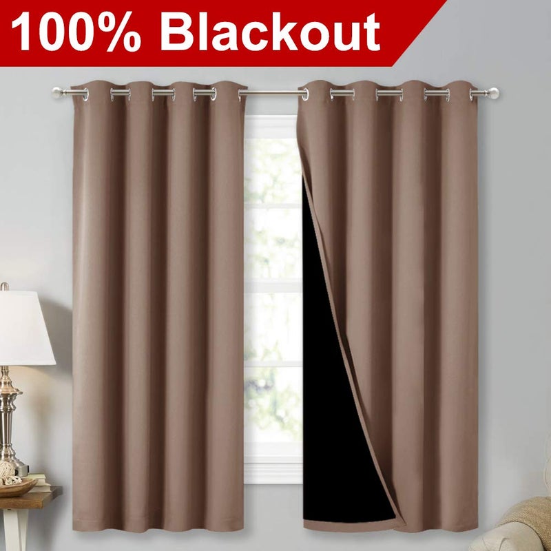 NICETOWN Total Blackout Panels for Nursery, Super Soft, Heavy Duty and Thick Window Treatment Curtains 63 inches Long with Black Lined for Basement, (1 Pair, Cappuccino, 52 inches Wide Each Panel) - Image 2