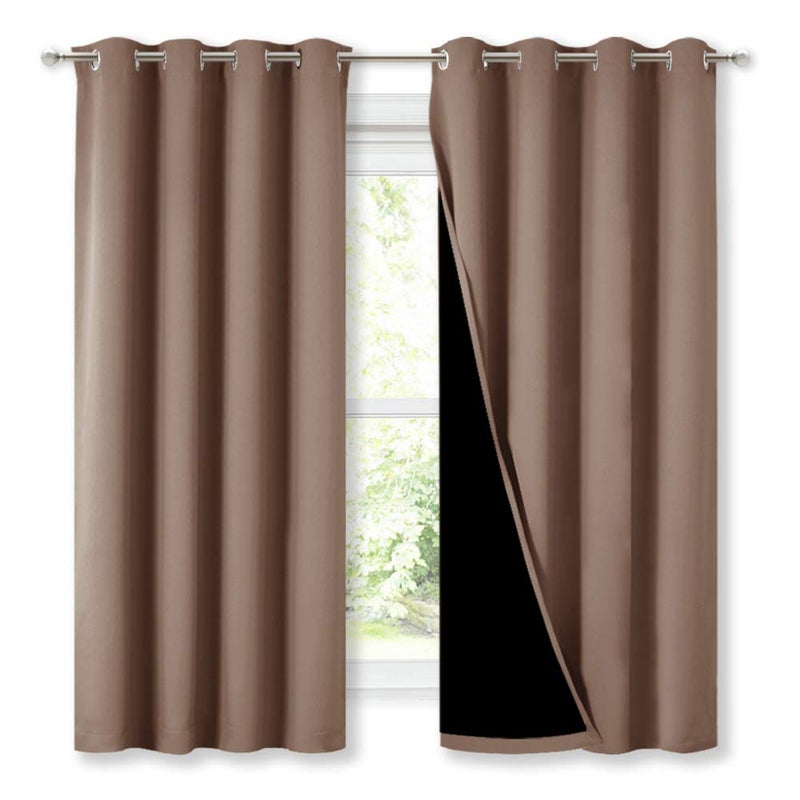 NICETOWN Total Blackout Panels for Nursery, Super Soft, Heavy Duty and Thick Window Treatment Curtains 63 inches Long with Black Lined for Basement, (1 Pair, Cappuccino, 52 inches Wide Each Panel) - Image 1