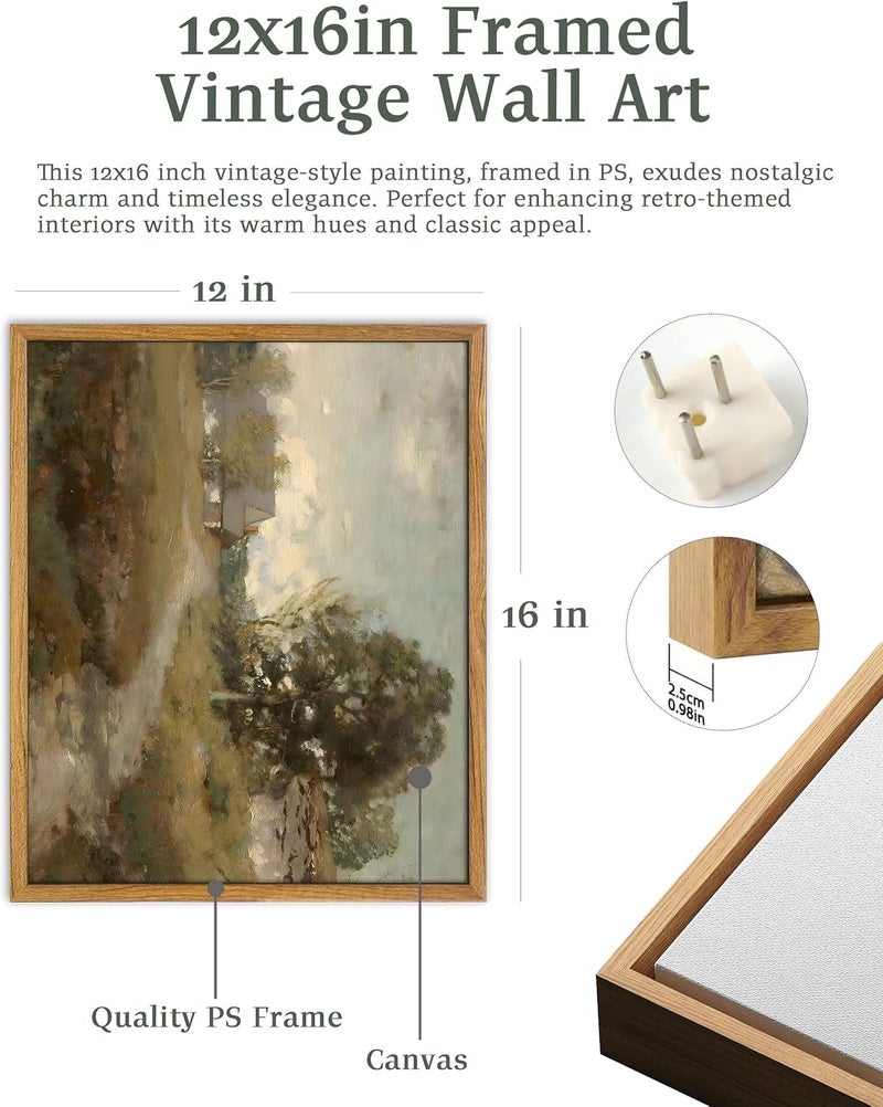 UPWOIGH Framed Canvas Wall Art,Vintage Wall Decor Countryside Road Pictures, Ready to Hang Painting for Living Room Bedroom Bathroom,12x16in - Image 2