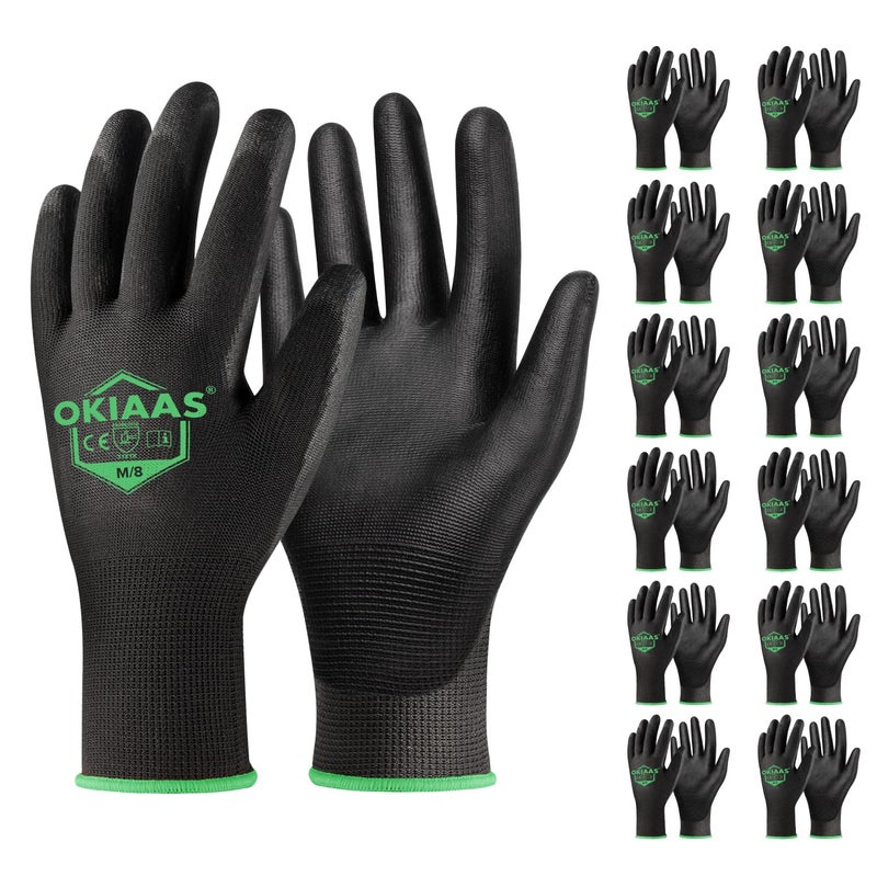 Okiaas Men'S Ultra-Thin And Lightweight Working Gloves With Grip  12 Pairs  Black  Medium - Image 1