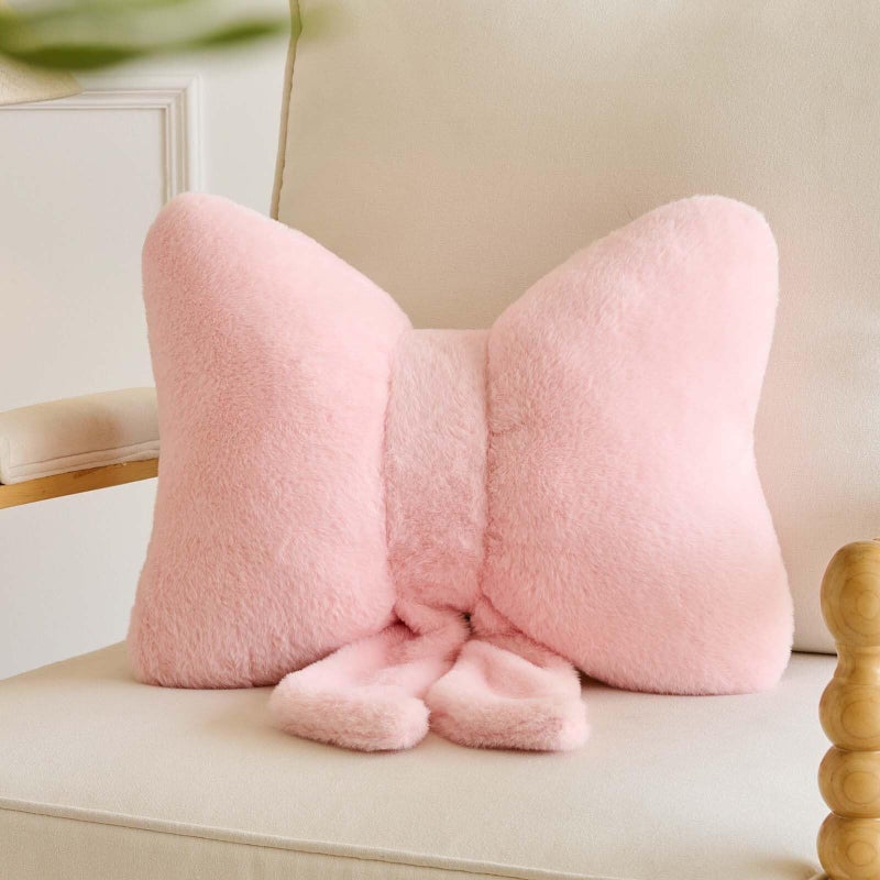 Lfsaaj Bowknot Pillow Pink Cute Bow Decorative Throw Pillows 12" Aesthetic Home Decor Bow Cushions Butterfly Knot Plush Pillow for Bedroom Couch - Image 1