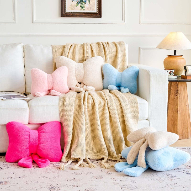 Lfsaaj Bowknot Pillow Pink Cute Bow Decorative Throw Pillows 12" Aesthetic Home Decor Bow Cushions Butterfly Knot Plush Pillow for Bedroom Couch - Image 5