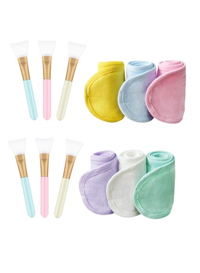 Tbestmax 6 Silicone Face Mask Brushes Facial Mud Applicator Clay Tools and 6 Spa Facial Headband Terry Cloth - Image 1
