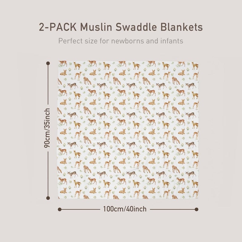 Muslin Swaddle Blankets 2-Pack - Breathable Receiving Blankets for Newborns (Deerling) - Image 5