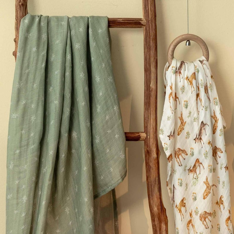 Muslin Swaddle Blankets 2-Pack - Breathable Receiving Blankets for Newborns (Deerling) - Image 3