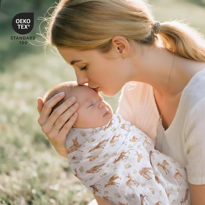 Muslin Swaddle Blankets 2-Pack - Breathable Receiving Blankets for Newborns (Deerling) - Image 2
