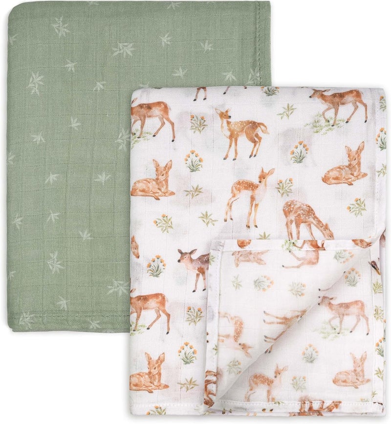 Muslin Swaddle Blankets 2-Pack - Breathable Receiving Blankets for Newborns (Deerling) - Image 1
