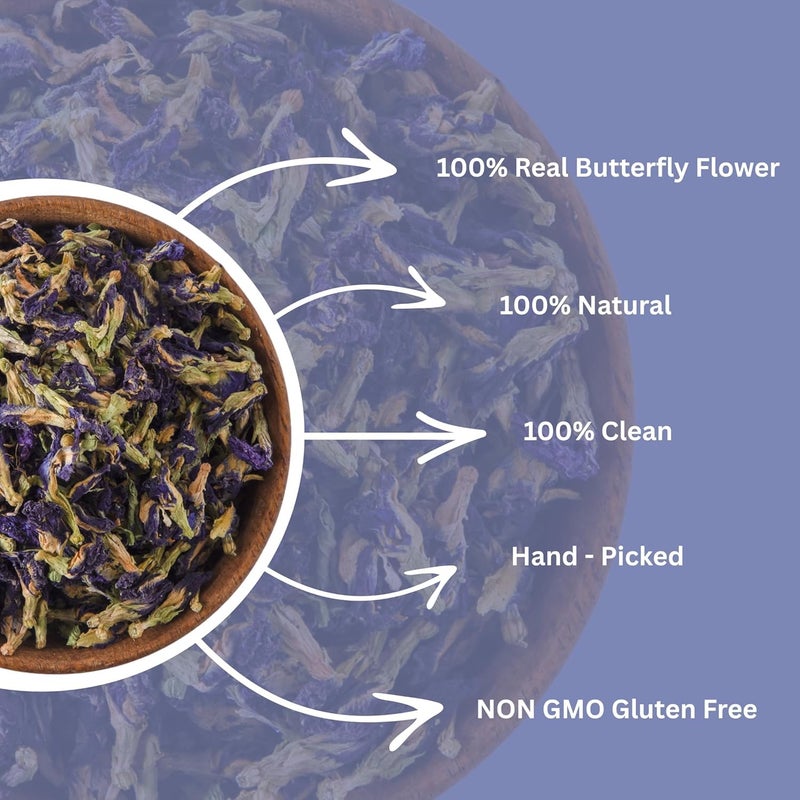ROOTNRISEBLISS Caffeine-Free Butterfly Pea Flower 100g | Blue Tea Flowers | Herbal Tisane for Relaxation & Beauty | Sun-Dried | Natural Colorant | Edible Blue Petals - Image 2