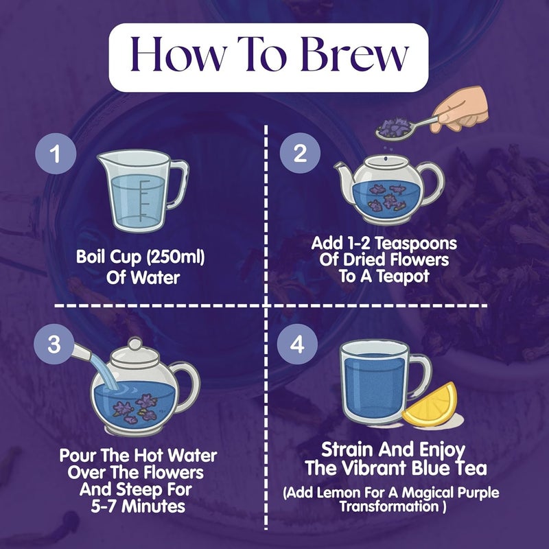 ROOTNRISEBLISS Caffeine-Free Butterfly Pea Flower 100g | Blue Tea Flowers | Herbal Tisane for Relaxation & Beauty | Sun-Dried | Natural Colorant | Edible Blue Petals - Image 3