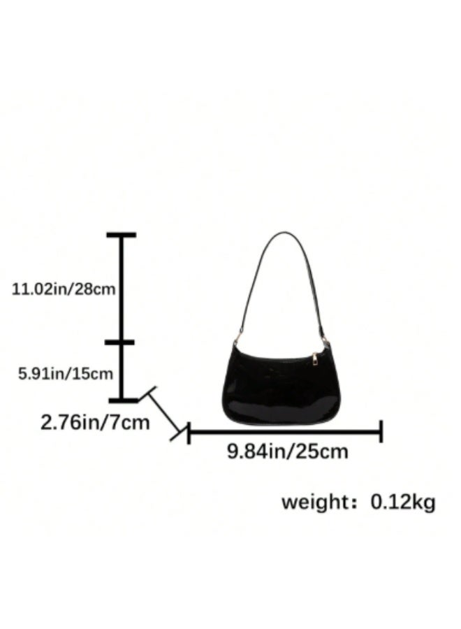 عرب شنطة كتف نسائية هلالية الشكل، لون أسود، تصميم مينيمال وأنيق، بسحاب علوي، مثالية للجامعة والخروجات اليومية - Image 2