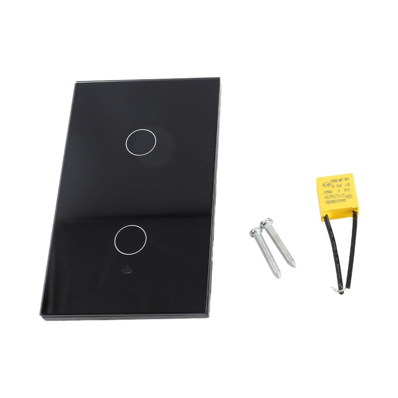 2 Gang WiFi Smart Touch Light Switch Panel For Tuya APP Remote Control And Voice Timer Function Fireproof Board Tempered Glass Black - Image 2