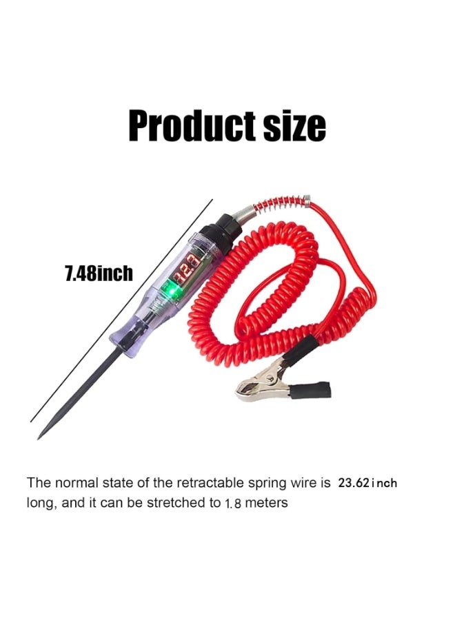 1 PC Car Digital Electric Pen, 6V-12V-24V DC Car Circuit Tester Light, Test Light with 5.9Ft Extended Spring Wire, Car Truck Vehicle Circuits Low Voltage Tester Probe (Red) - Image 2